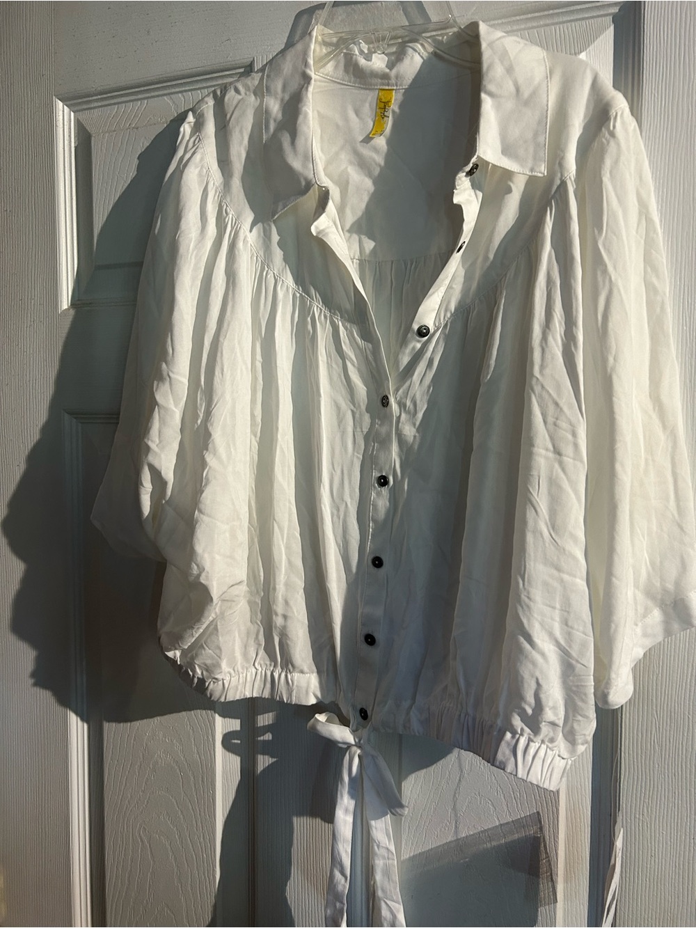 Free People White Button-Front Peasant Top